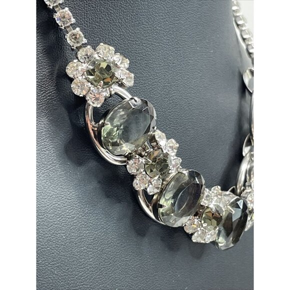 Juliana D&E CLEAR & SMOKY RHINESTONE 5 LINK NECKLACE Chunky Collar Vintage AL4.2 - Picture 3 of 16